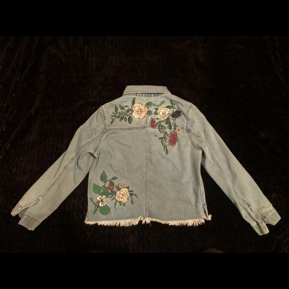 H&M Coachella embroidered flower jean jacket